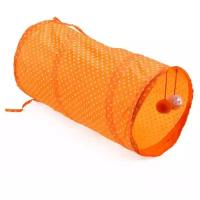 Тоннель для кошек "Чистый котик" оранжевый 50см, с мячиками со звуком