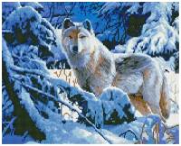 Алмазная мозаика "Волк в зимнем лесу", 40x50 см, ВанГогВоМне