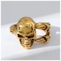 Кольцо "Перстень" череп, цвет чернёное золото, безразмерное