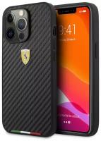 Ferrari для iPhone 13 Pro чехол PU Carbon Italia stripe with metal logo Hard Black