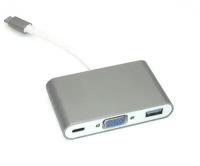 Адаптер Type-C на VGA, USB 3.0 + Type-С для MacBook серый