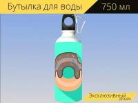 Бутылка фляга для воды "Пончик, конфеты, сладости" 750 мл. с карабином и принтом