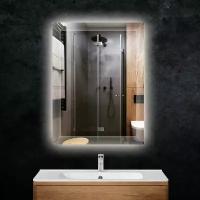 Зеркало "Rodez" 65 х 80 см, в ванную комнату с подогревом и LED подсветкой (6000 К), настенное туалетное для макияжа, навесное зеркало для ванной