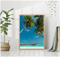 Постер без рамки "Пляж, пальмы, море" 30 на 40 в тубусе / Картина для интерьера / Плакат / Постер на стену / Интерьерные картины