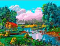 Белоснежка Картина по номерам "Стога у реки" (067-AS), 40 х 30 см, разноцветный