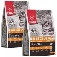 BLITZ SENSITIVE ADULT CAT TURKEY для взрослых кошек с индейкой (0,4 + 0,4 кг)