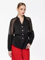 Модная блузка с кружевом LO черная (46)