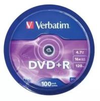 Диски DVD+R Verbatim 16x 4.7Gb CakeBox 100шт 43551