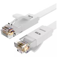 GCR Патч-корд PROF плоский прямой 2.0m, UTP медь кат.6, белый, 30 AWG, ethernet high speed 10 Гбит/с, RJ45, T568B