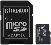 Карта памяти Kingston microSDHC 8 ГБ Class 10, V30, A1, UHS-I U3, R/W 100/30 МБ/с, адаптер на SD, 1 шт., черный