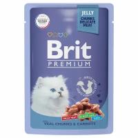 BRIT PREMIUM, влажный корм для кошек. Пауч для котят, Телятина и морковь в желе, 85г