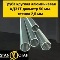 Труба круглая алюминиевая АД31Т диаметр 50 мм. стенка 2,5 мм. длина 100 мм. Трубка Алюминий