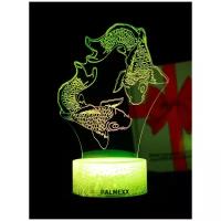 Светодиодный ночник PALMEXX 3D светильник LED RGB 7 цветов (карпы) LAMP-043
