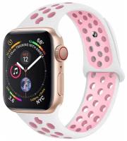 Силиконовый ремешок Sport с перфорацией для смарт часов Apple watch 42 - 44 мм / Розовый