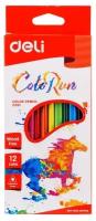 Карандаши цветные Deli ColoRun EC00100 трехгранные пластик 12цв. коробка/европод