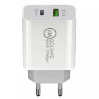 Сетевое зарядное устройство для быстрой зарядки USB-C+USB A, PD 3.0, QC 3.0, 3А, 20 Вт