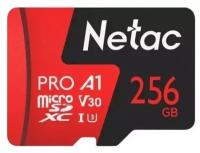 Карта памяти Netac microSDXC 256 ГБ Class 10, V30, A1, UHS-I U3, R 100 МБ/с, 1 шт., черный/красный