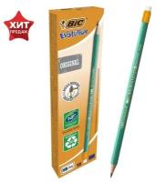 Карандаш чернографитный (простой) НВ, BIC Evolution, заточенный, пластиковый, c ластиком, шестигранный, зеленый корпус