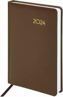 Ежедневник планинг датированный 2024 А5 138x213мм Brauberg Select, балакрон, коричневый, 114880