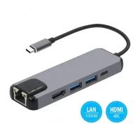 Сетевая карта RJ-45 KS-is KS-561 USB3.0 Type-Cm Ethernet, порт USB C для зарядки, порт 4K HDMI и 2 порта USB 3.0