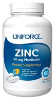 Цинк Uniforce, Zinc, 20 мг, 100 капсул, 100 капсул