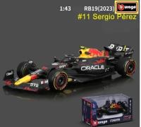 Коллекционная модель гоночного болида Формула-1. Масштаб 1/43. "Bburago". Команда "Red Bull" RB19 (№11 Серхио Перез). Модель сезона 2023 года