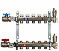 Коллектор распределительный STOUT 1"x3/4" на 5 контуров, с запорными клапанами, нержавеющая сталь, арт. SMS-0912-000005