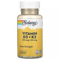 Витамин Д3 Solaray, Vitamin D3 + K2, 60 капсул
