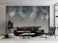 Фотообои 315х300 см Пальмовые листья (ветви пальмы) 3D обои флизелиновые в спальню, кухню, гостиную 00 (можно обрезать до 300х300 см)