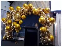 Разнокалиберная гирлянда из воздушных шаров с золотыми сферами