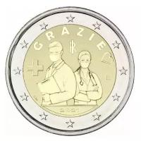Памятная монета 2 евро Спасибо врачам. Борьба с COVID-19, Италия, 2021 г. в. Монета в состоянии UNC (без обращения)
