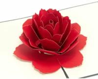 Открытка объемная 3Д на день рождения "роза на красном"