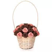 Корзинка из 27 шоколадных съедобных сладких роз CHOCO STORY - Розовый и Коричневый микс из Бельгийского шоколада, 324 гр. K27-RSH