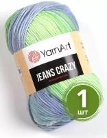 Пряжа YarnArt Jeans Crazy (Джинс Крейзи) - 1 моток 8208 Салатово-сероголубой принт, 55% хлопок, 45% полиакрил, 50 г 160 м