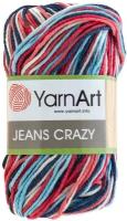 Пряжа YarnArt Jeans CRAZY белый-голубой-коралл-темно-синий меланж (7208), 55%хлопок/45%акрил, 160м, 50г, 1шт