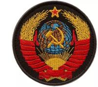 Нашивка на одежду, патч, шеврон на липучке "Герб СССР" (Черный) 8,5х8,5 см