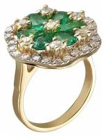 Кольцо Эстет, комбинированное золото, 750 проба, бриллиант, изумруд, размер 18, зеленый