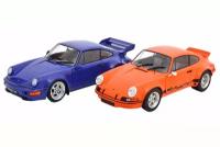 Porsche 911 rsr and 911 (964) rs set with 2 modelcars orange black and blue / порше набор из 2-Х моделей 1:18