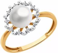 Кольцо Diamant из золота с жемчугом и бриллиантами 51-210-02091-1, размер 17