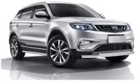 Защита переднего бампера d57+d42 Rival для Geely Atlas I 2018-н. в нерж. сталь, R.1904.001