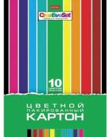 Картон цветной А4 лакированный, 10 листов, 10 цветов, в папке, HATBER, 205х295 мм, Creative Set, 10Кц4л_05930