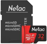 Netac P500 Extreme PRO 32GB MicroSDHC V10/A1/C10 up to 100MB/s, retail pack with SD Adapter