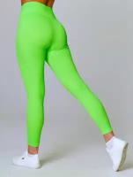 Лосины женские спортивные леггинсы в рубчик тайтсы ярко-зеленые 40-42