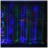 Новогодние украшения светодиодная гирлянда штора, занавес 3 на 2, RGB цветной