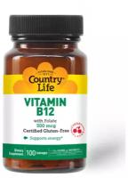Витамин B12 500 мкг Country Life 100 таблеток для рассасывания