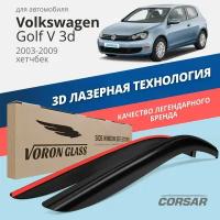 Дефлекторы окон Voron Glass серия Corsar для Volkswagen Golf V 3d 2003-2009 хэтчбек накладные 2 шт