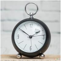 Часы будильник металл Кругляш черные классические настольные подарок женщине на 8 марта, мужчине на 23 февраля, ребенку