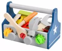 Набор инструментов детский для мальчиков "Юный плотник", Деревянные игрушечные инструменты в ящике