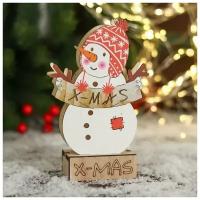 Фигурка новогодняя свет "Снеговик в шапочке с помпончиками" 10х16 см 6961535