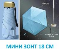 Плоский мини зонт 18 см UV UPF50 / Складной компактный зонтик карманный от дождя и солнца голубой